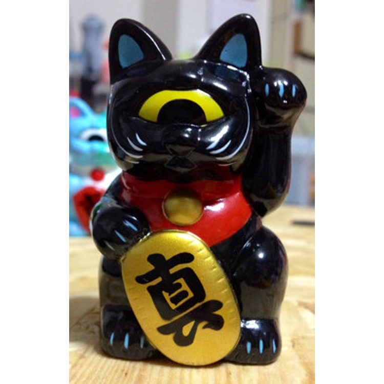 Mini Fortune Cat - Black w/Blue Ears by Real X Head (Mori Katsura)
