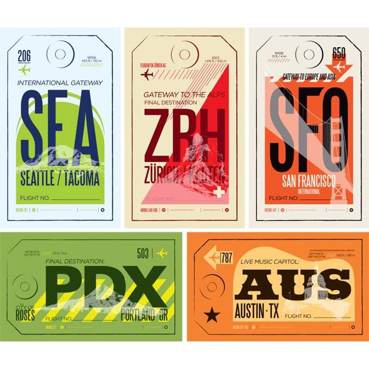 Baggage Flight Tags (set of 5) by Powerslide Design (Mike Klay)