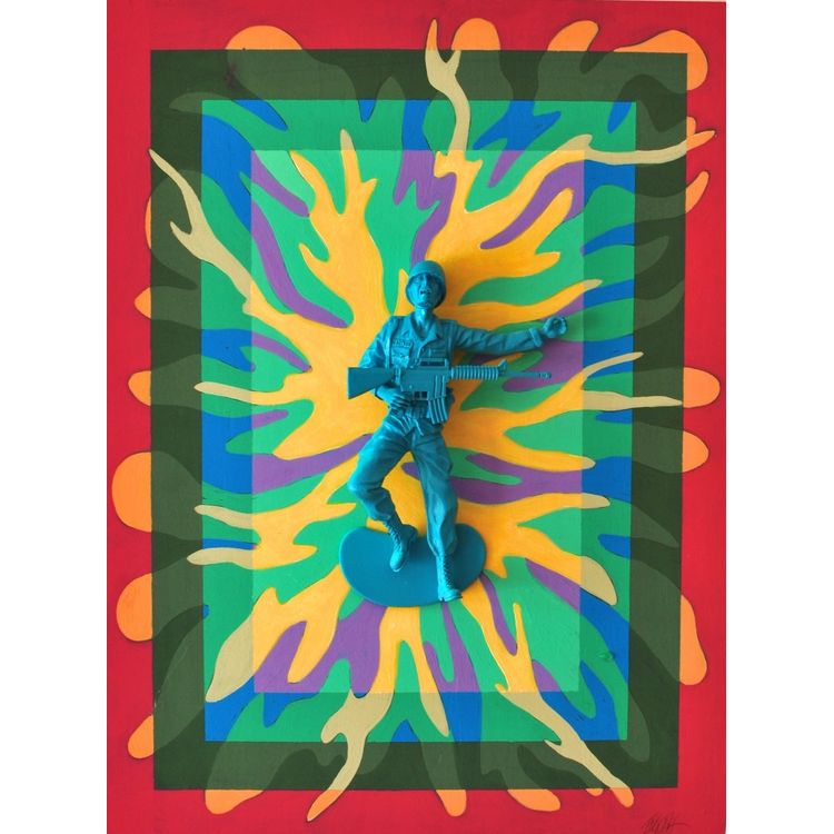 Plaid Tile Dead Toy Soldier Painting (Blue) by Ron English