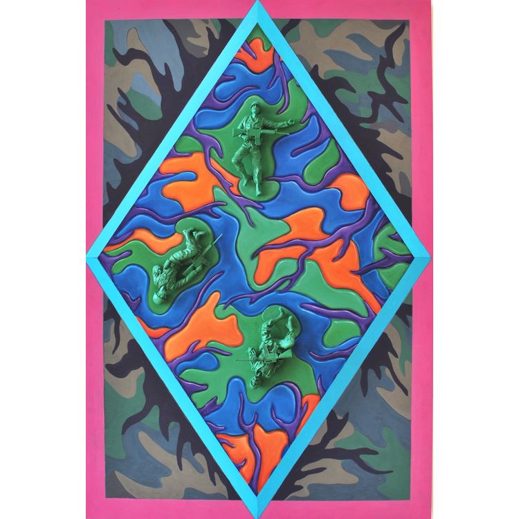 Plaid Tile Dead Toy Soldier Painting (Green) by Ron English