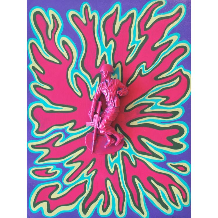 Plaid Tile Dead Toy Soldier Painting (Purple) by Ron English