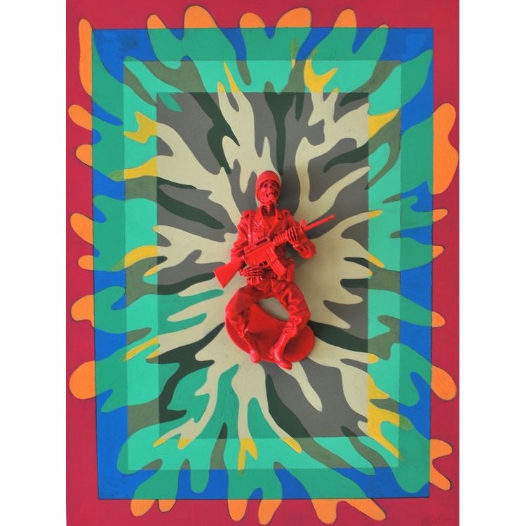 Plaid Tile Dead Toy Soldier Painting (Red) by Ron English