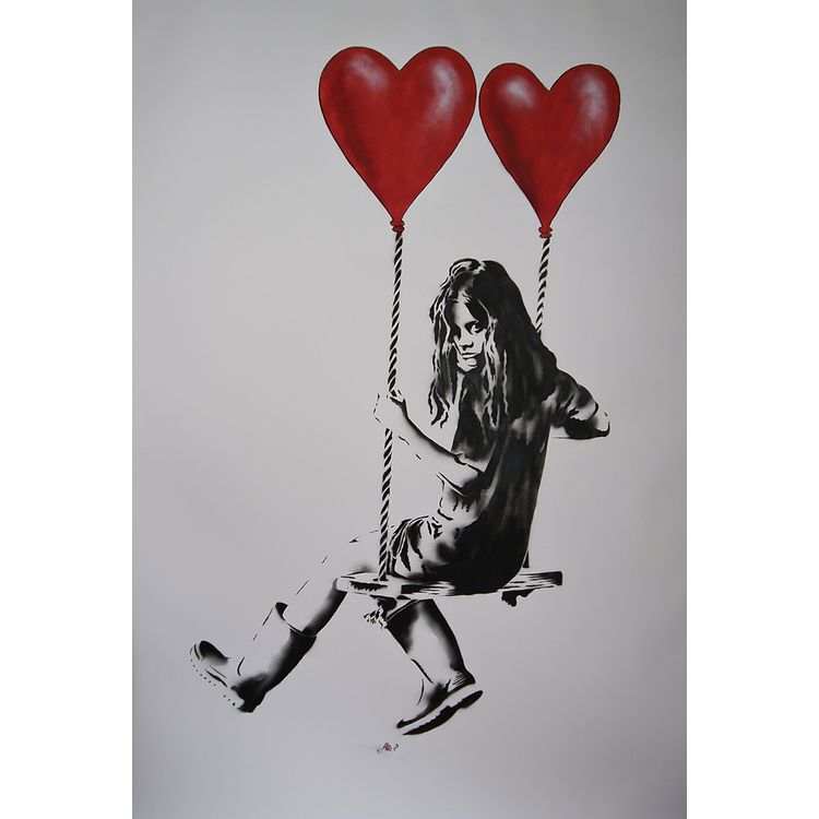girl on swing with balloons by JPS