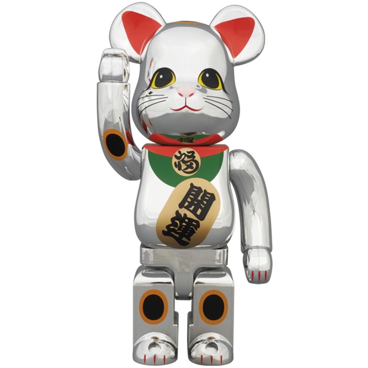 400% Metallic Silver Lucky Cat Bearbrick