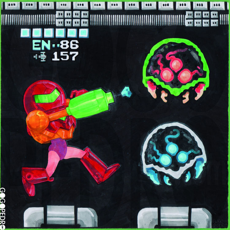 Samus Vs. Two Metroids & A Partial Justin Bailey Handicap by Pedro Delgado