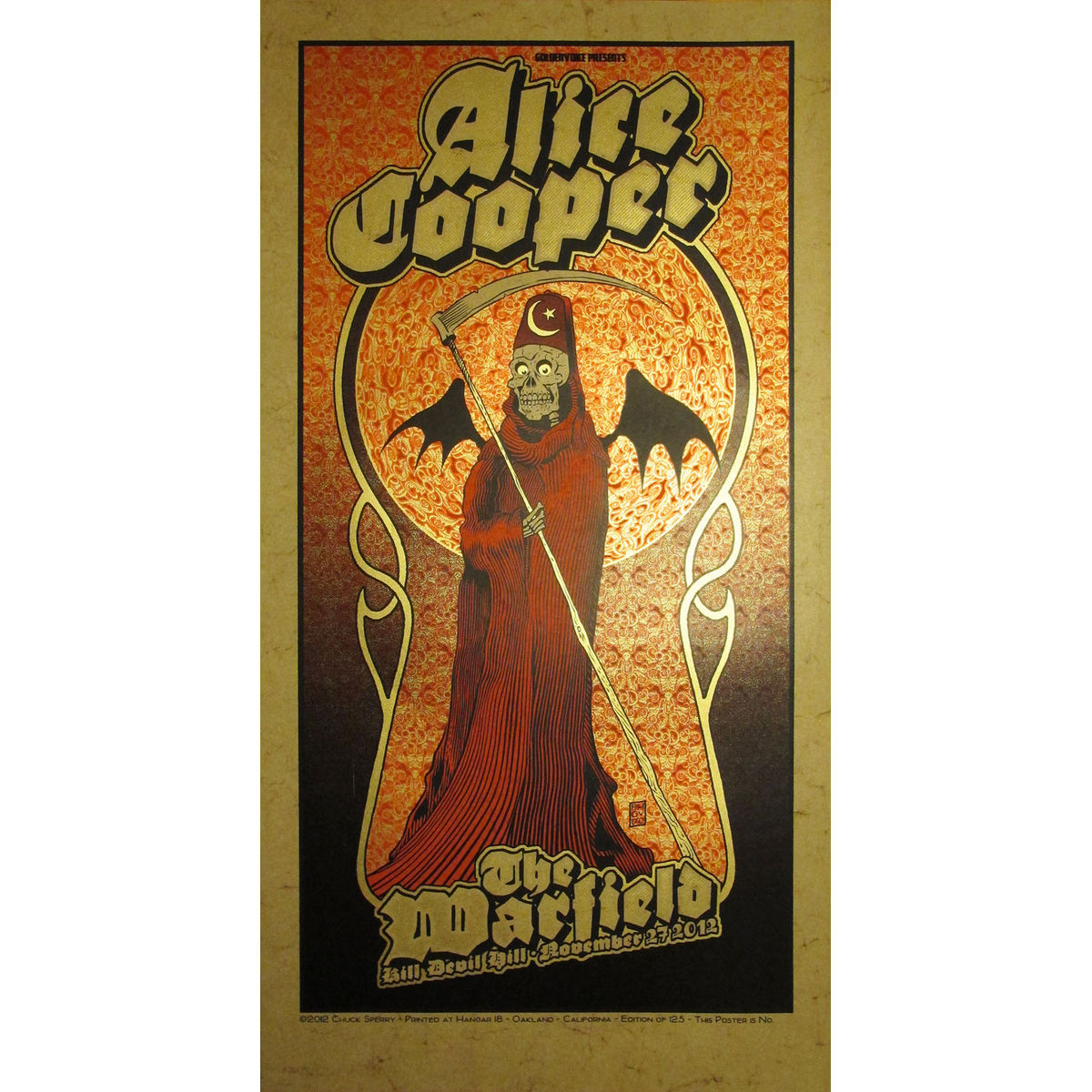 Alice Cooper at The Warfield, November 27, 2012 White Wine Parchment Edition of 10