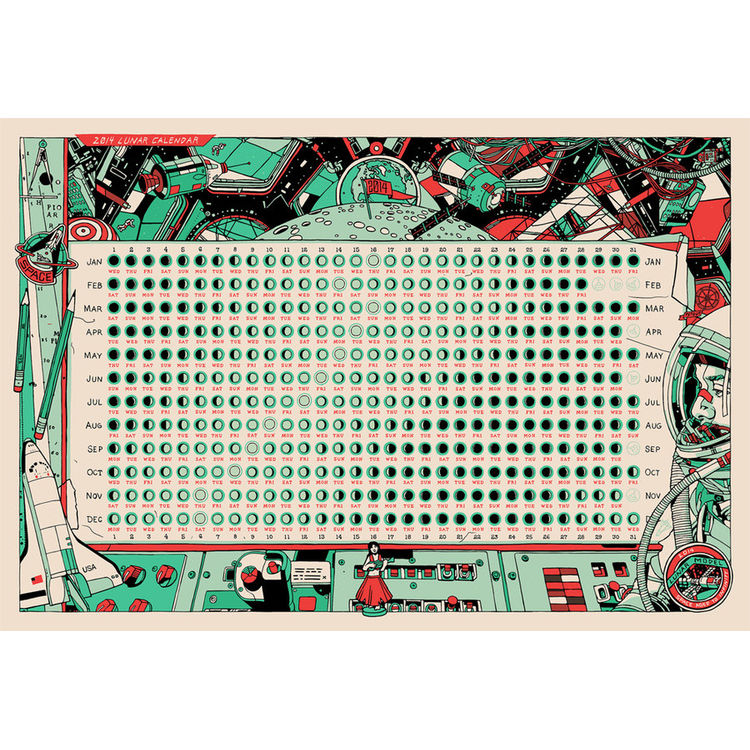 Space Aged to Infinity: A 2014 Lunar Calendar - GID Print by Tyler Stout