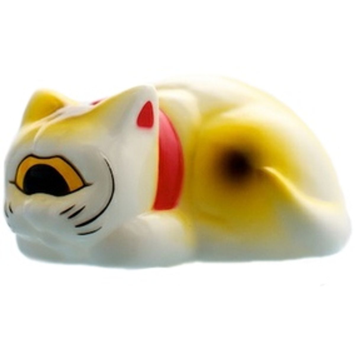 Sleeping Fortune Cat - White with Yellow