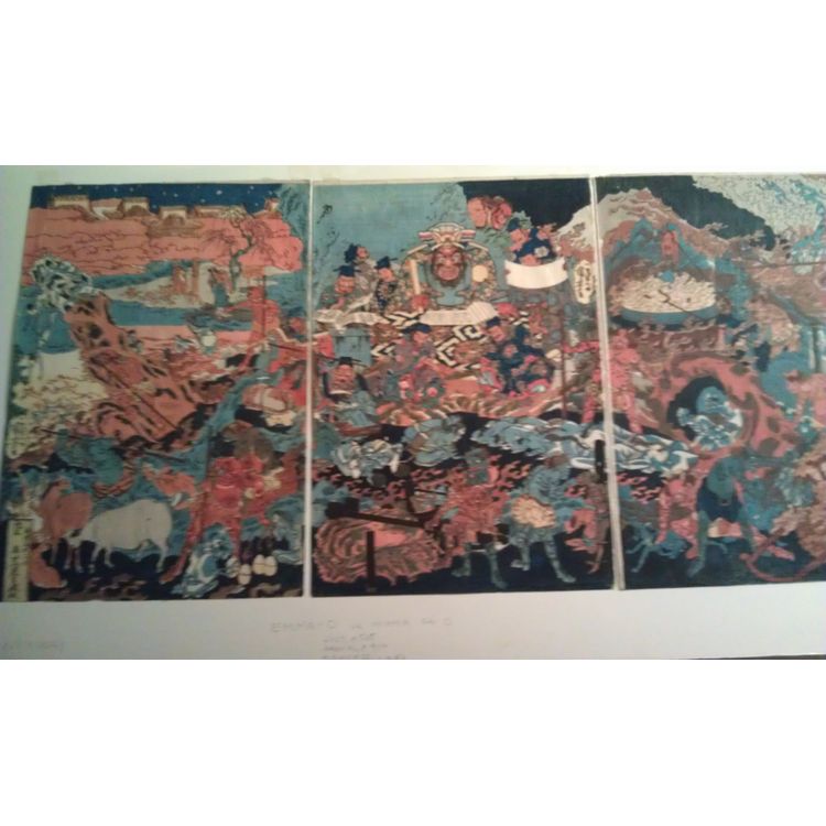"Emma-O" The King of Hell Judging the Souls of the Dead Triptych by Kuniyoshi