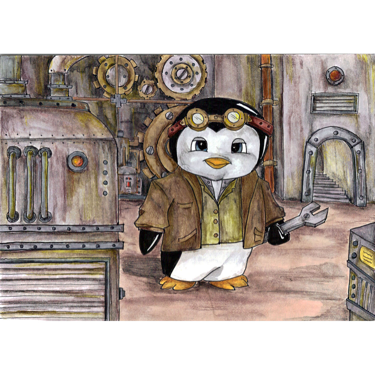Steampunk Penguin Engineer