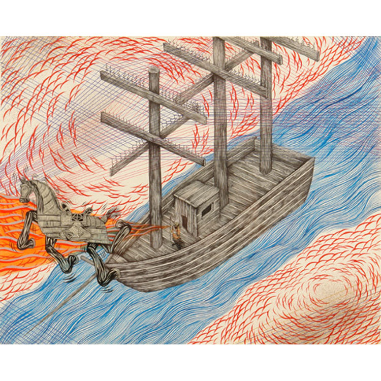 Telephone Poles and Ship by Andrew Schoultz