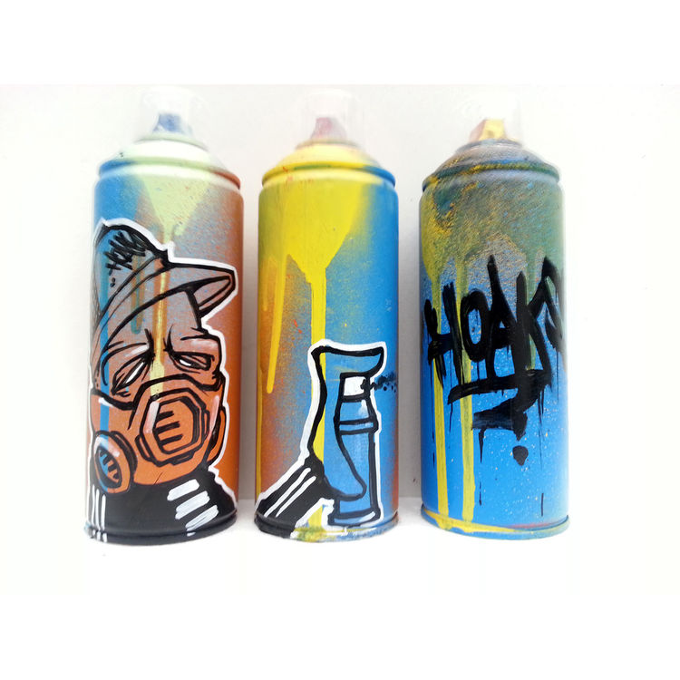 MASKEDMAN RECYCLED GRAFFITI CAN SET DISPLAY by Hoakser