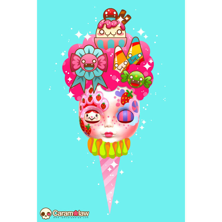 Strawberry Flossface – On a Cone by Caramelaw