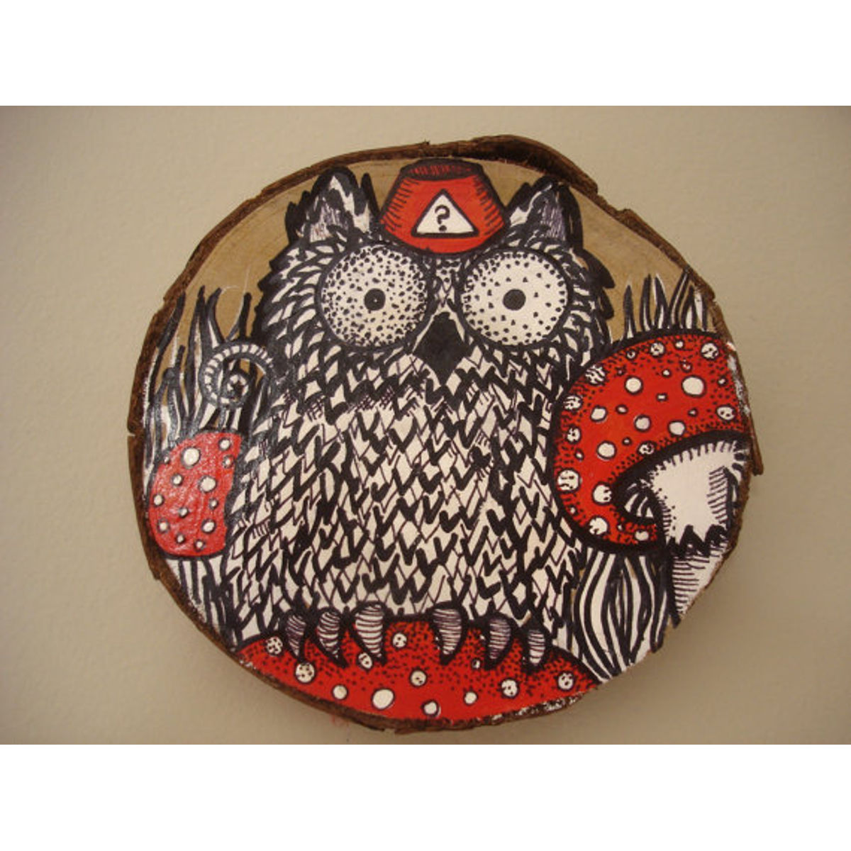 Esoteric Masonic Fez wearing Owl with Mushrooms