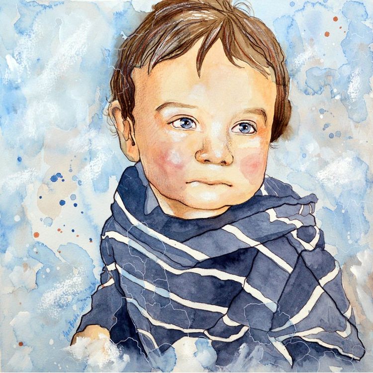 Portrait of a child in blue by Jana Lepejova