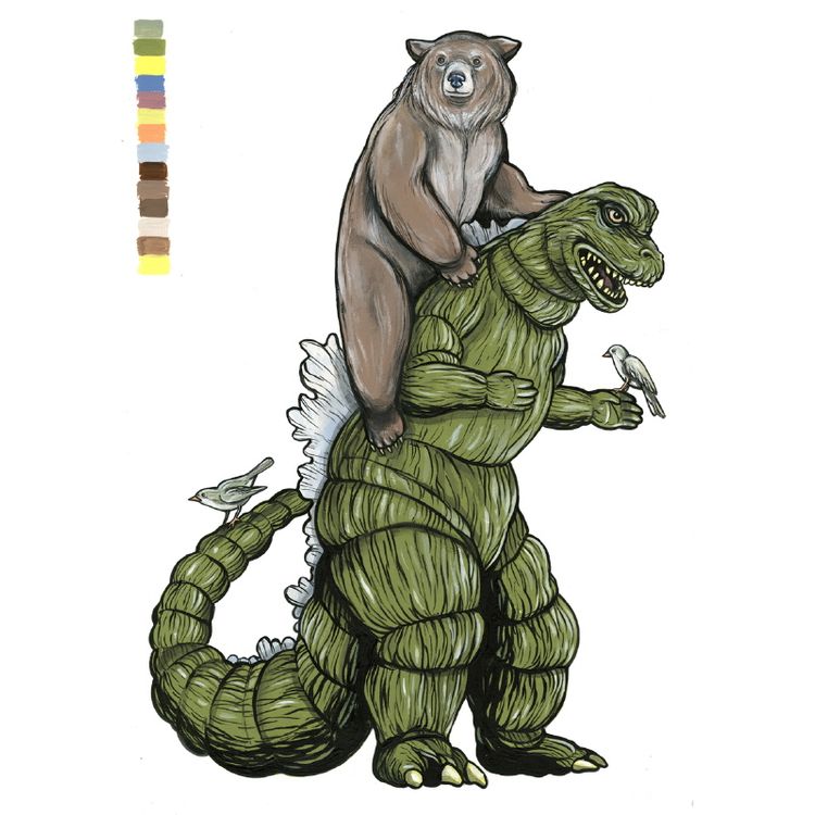 Untitled (Godzilla with Bear) by Steve Seeley