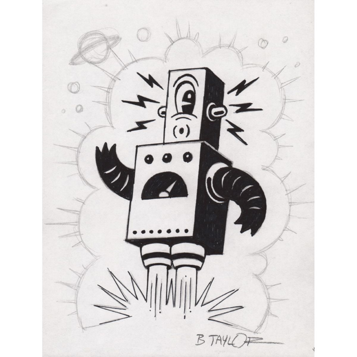 Robot Blast-Off Drawing