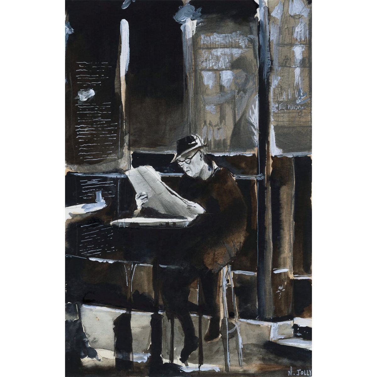 The old man with newspaper