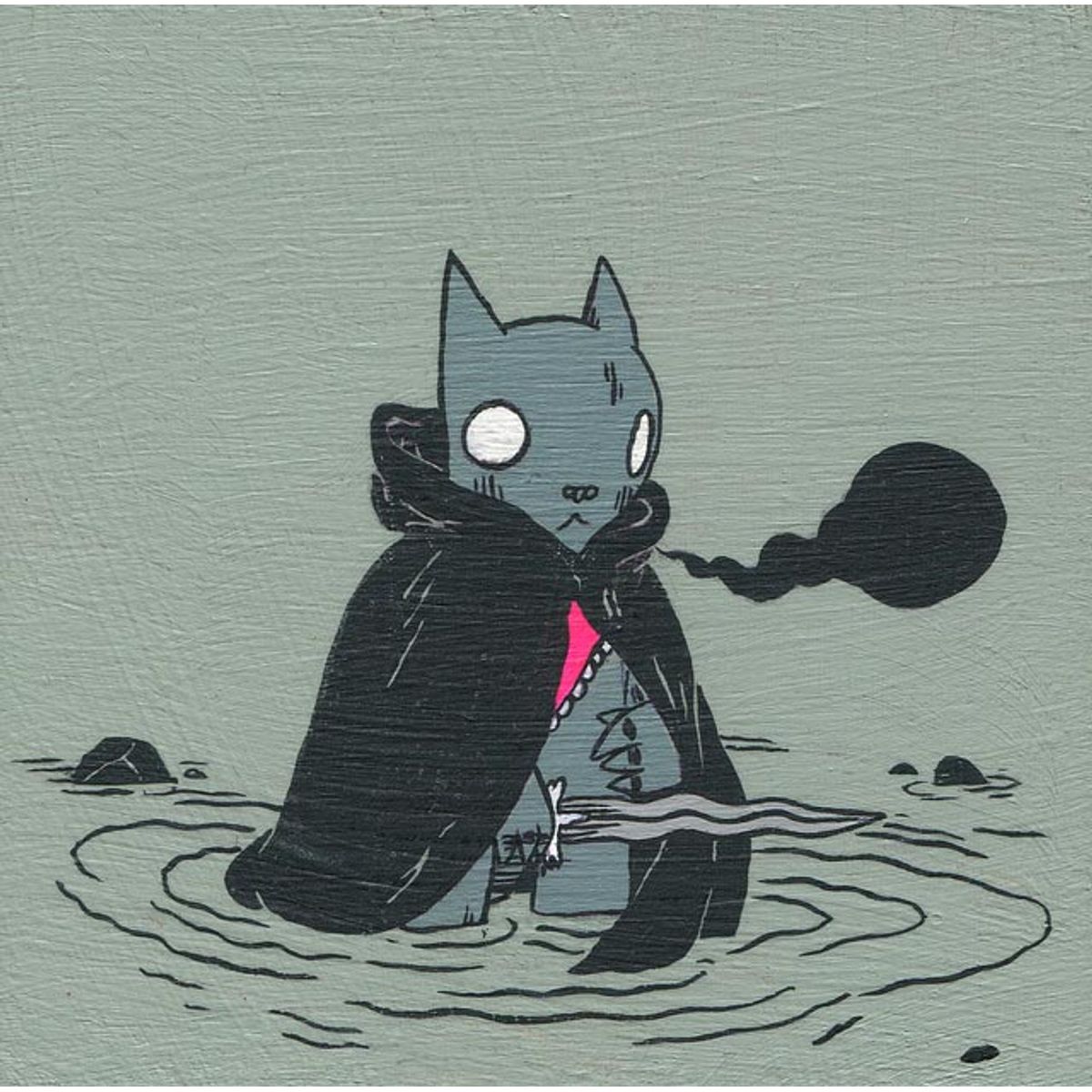 Hooded Cat with Short Sword in Water