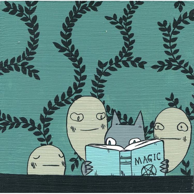 Cat Reading Magic Book by Deth P. Sun