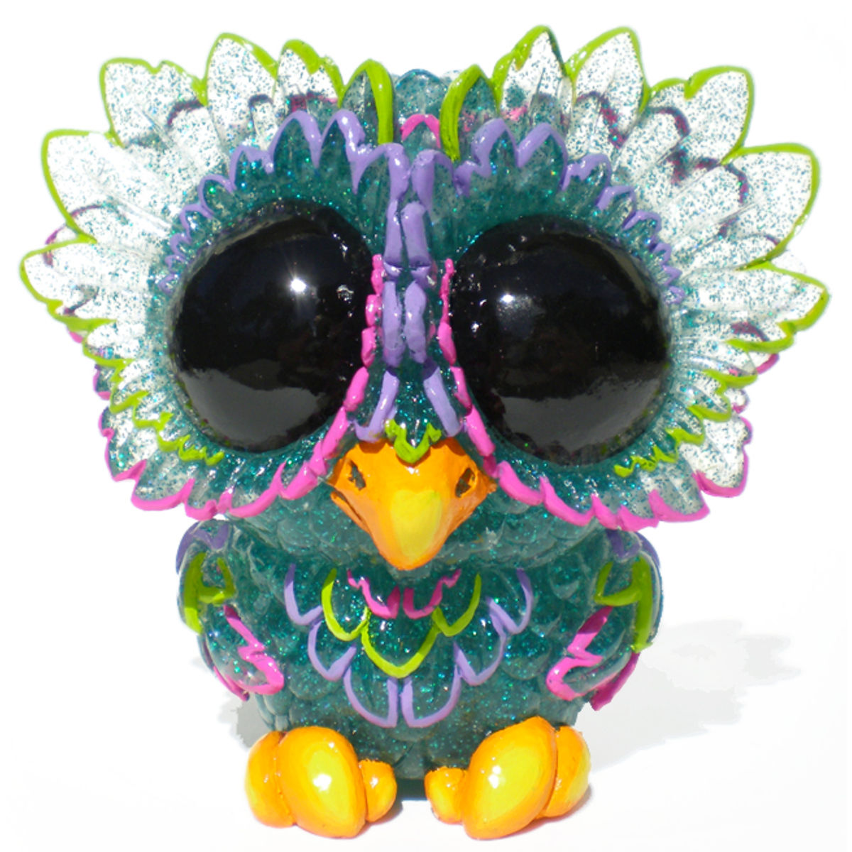Painted Medee Owl - Turquoise Glitter