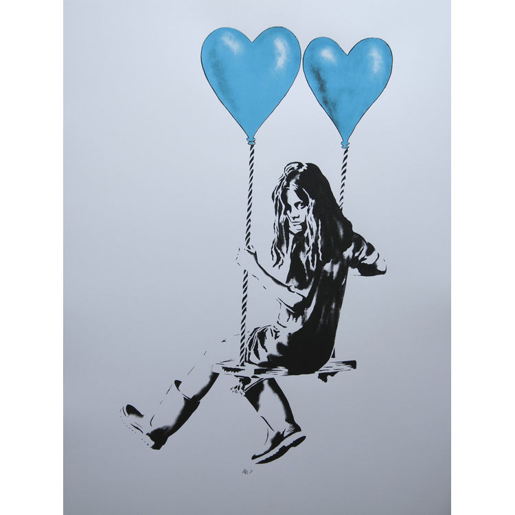 "Girl on a swing with balloons" Blue by JPS