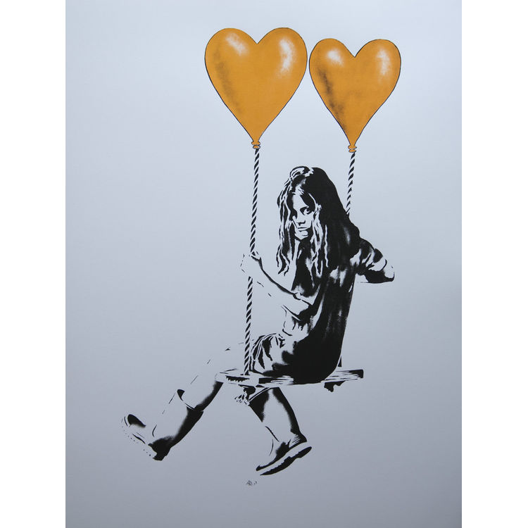 "Girl on a swing with balloons" Orange by JPS
