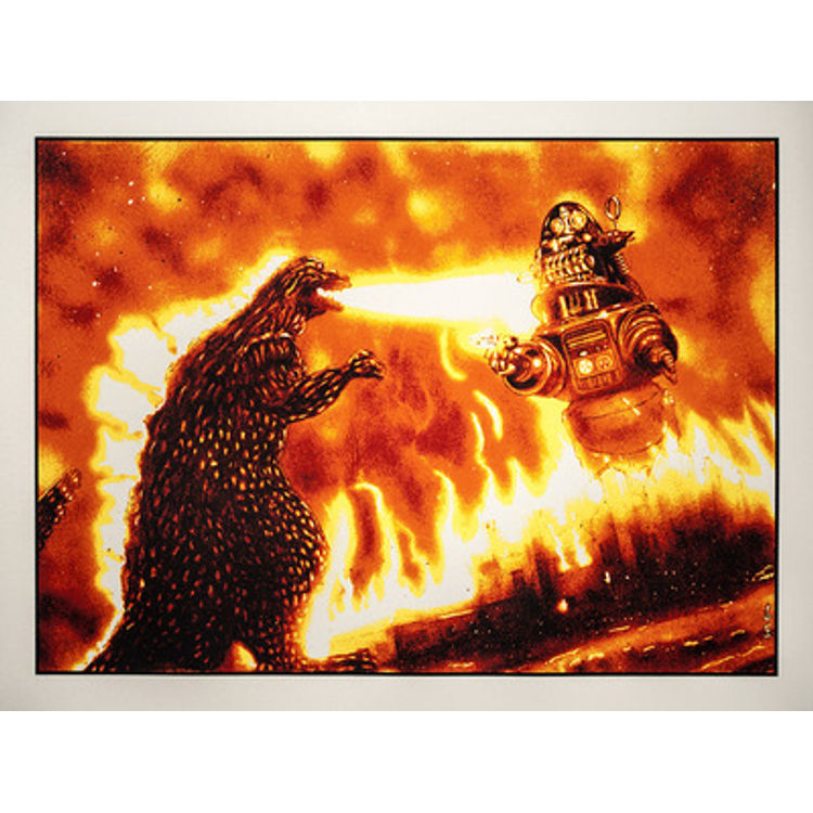 Clash of the Atomic Titans - Variant (Godzilla vs. Robby the Robot) by N.E. (New Flesh)