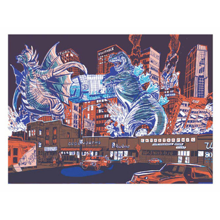 Battle of the Insurance Giants (Godzilla vs. Gigan) by David Lamplugh