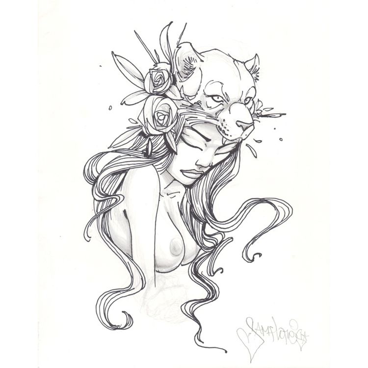 The Lioness (Drawing) by Sam Flores