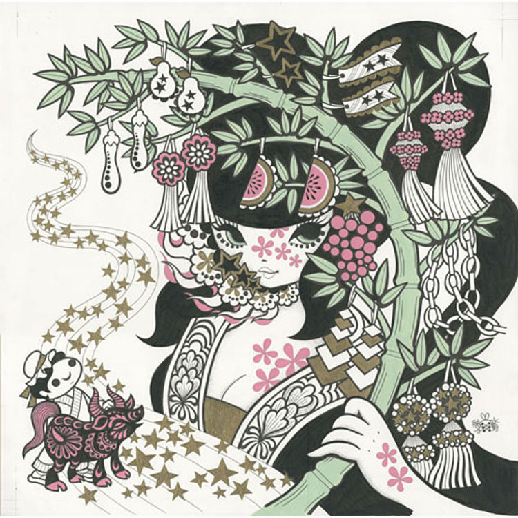 TANABATA STAR FESTIVAL (ACRYLIC INK) by Junko Mizuno