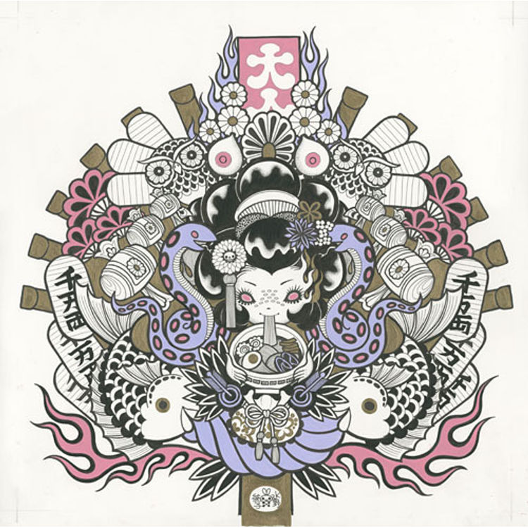TORI NO ICHI OPEN AIR MARKET (ACRYLIC INK) by Junko Mizuno