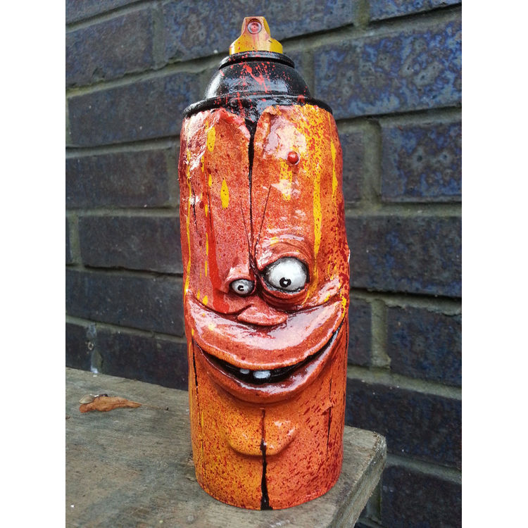 CUSTOM SPRAY CAN HAND PAINTED GRAFFITI FACE SCULPTURE by Hoakser