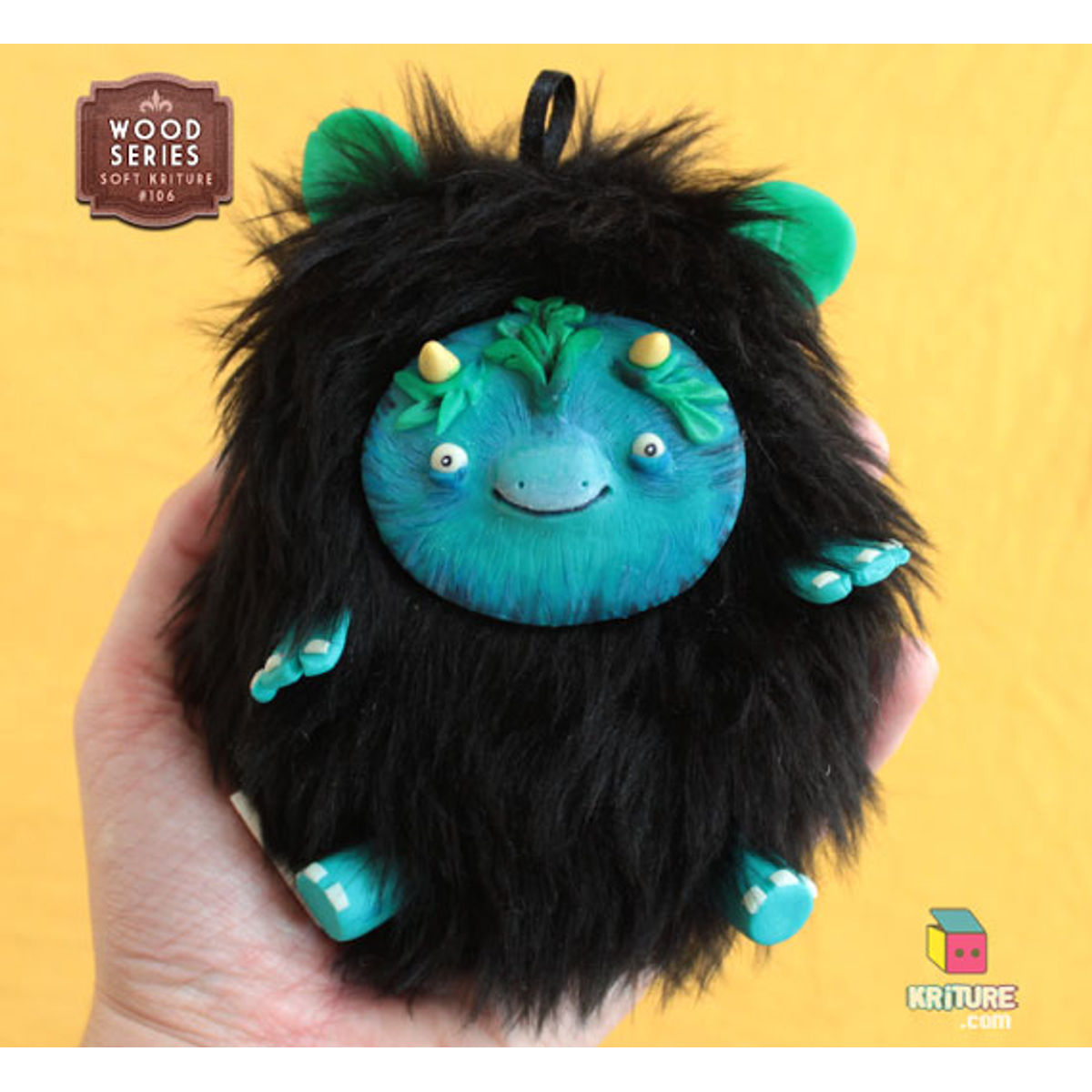 Woodland bear figure plush - black fur, blue skin - Kriture no.107