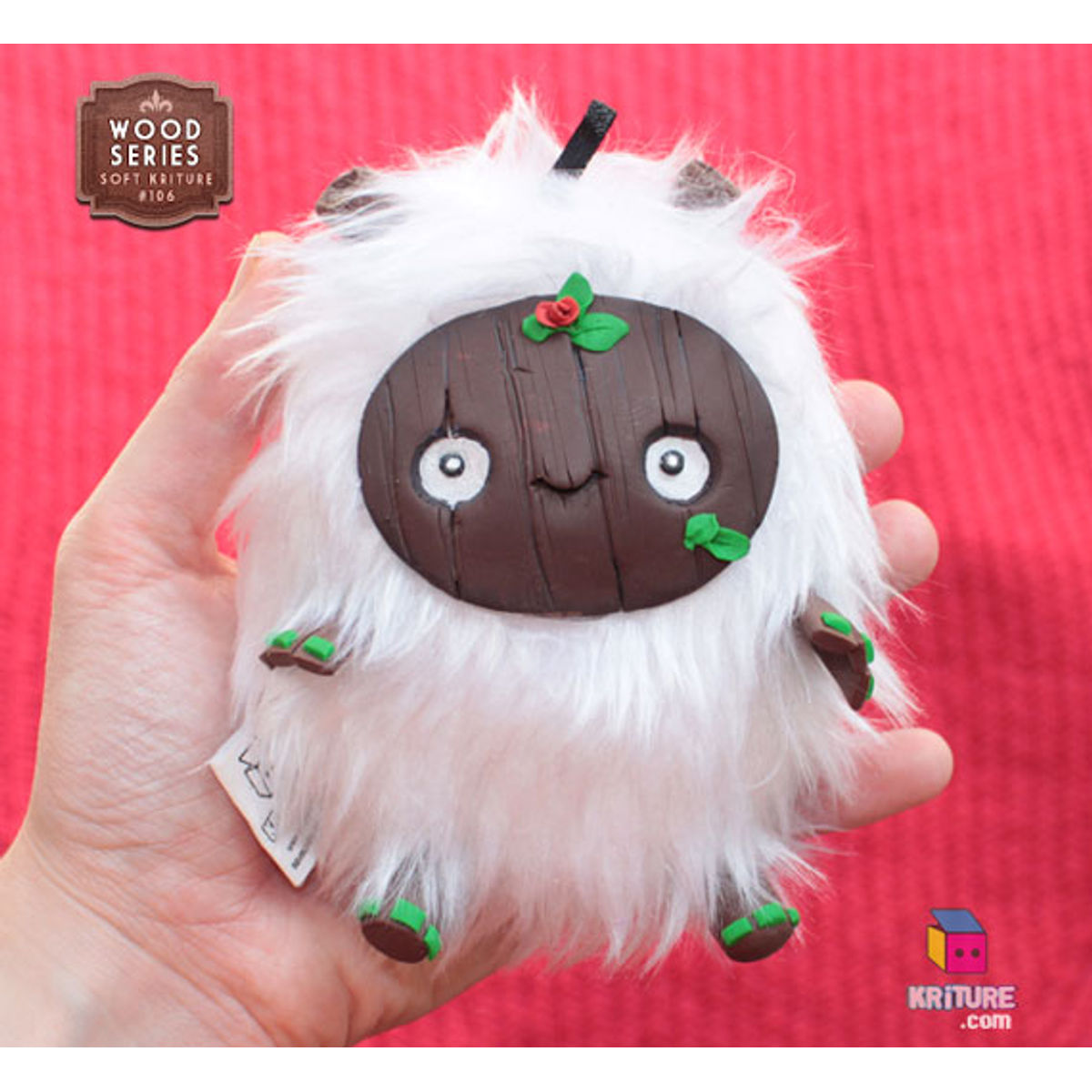 Yeti handmade plush soft sculpture - white fur, wood skin - Kriture no.106