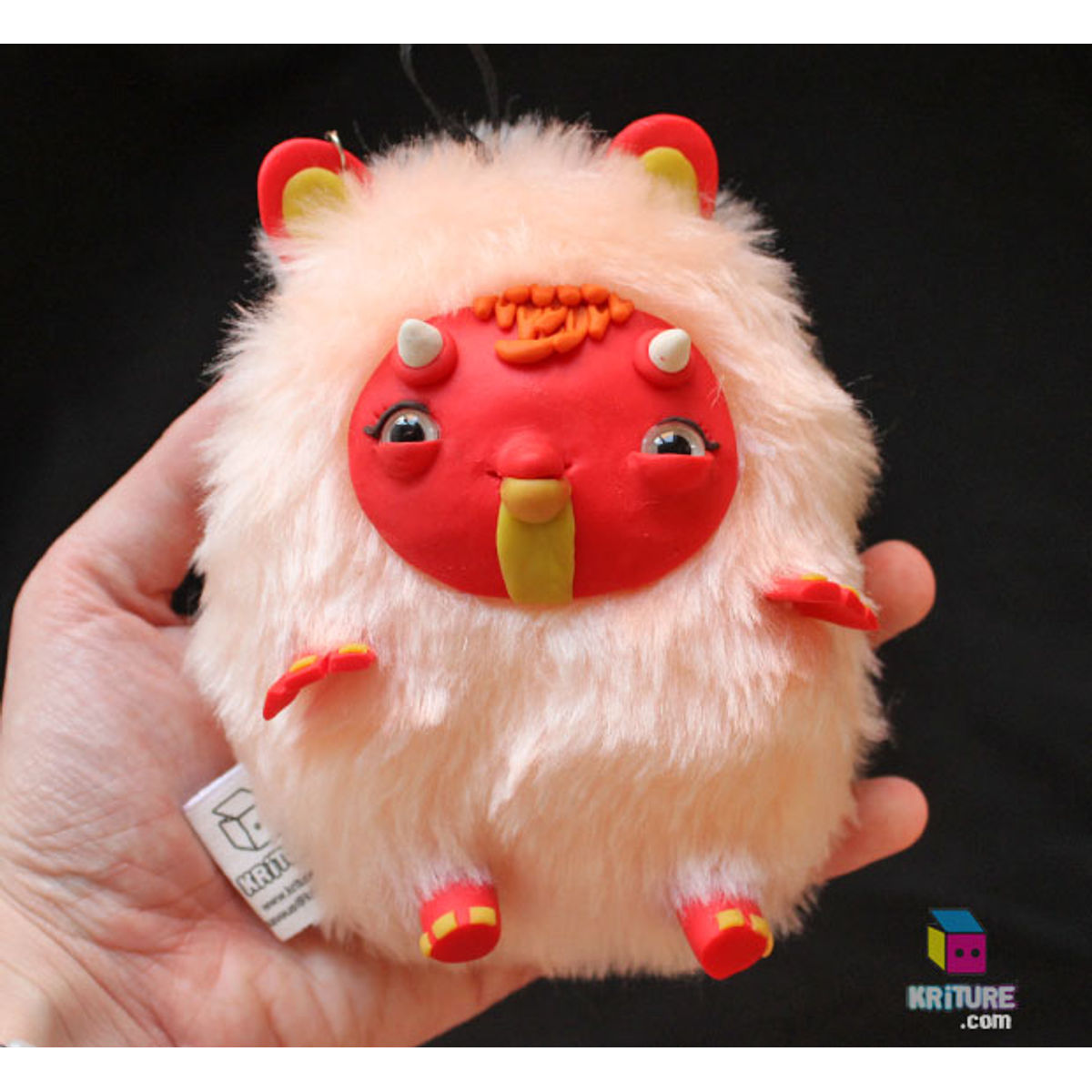 SOFT KRITURE NO. 89 - Squeaky toy Yeti Monster Plushie creepy cute sculpture - hot pink skin, Peach fur