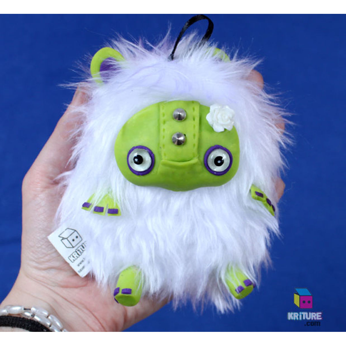 SOFT KRITURE NO. 94 - Yeti Monster Plush Squeaky Creepy Cute Softie - Green skin, White fur