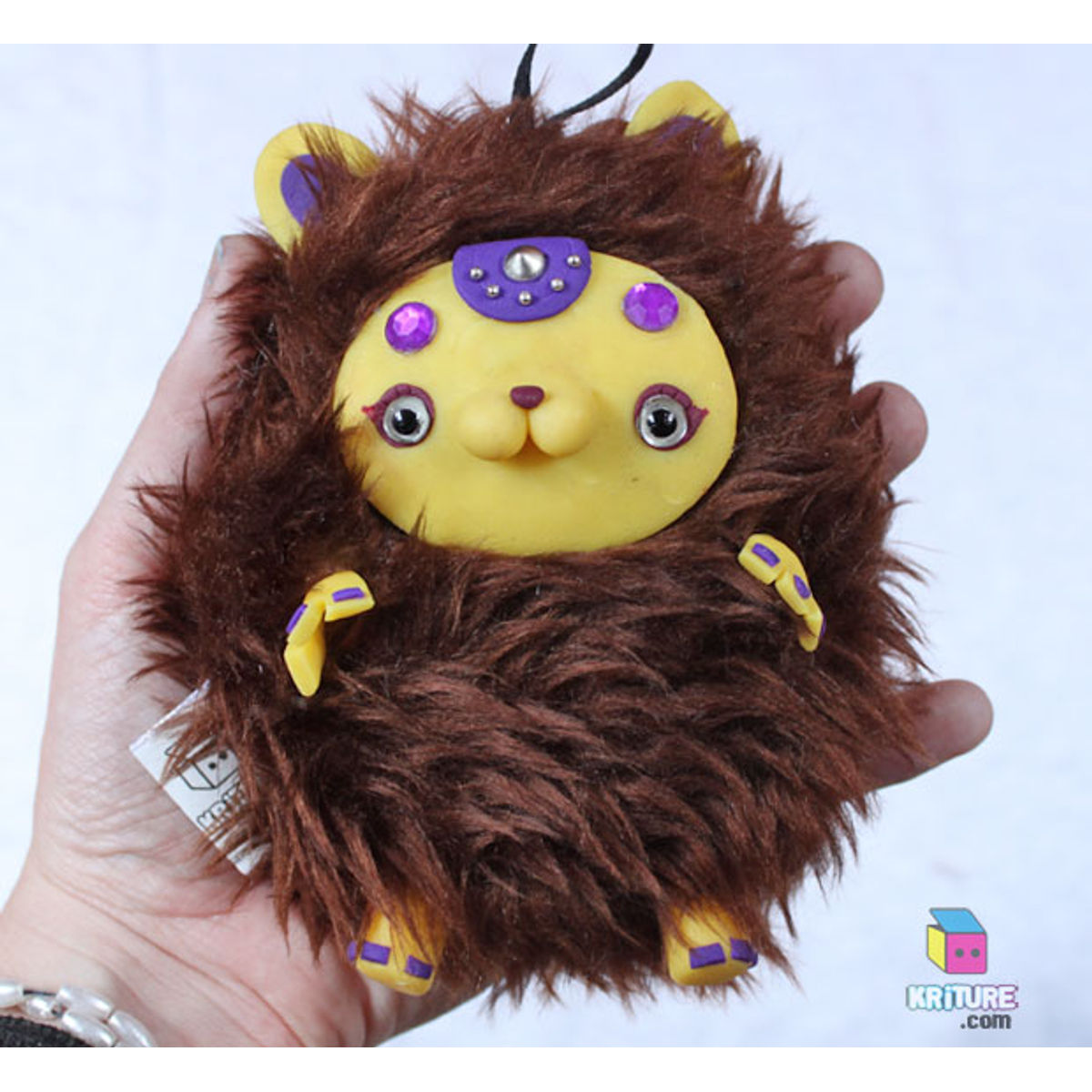 SOFT KRITURE NO. 95 - Yeti Indian Monster Plush Squeaky Handmade Toy - Yellow skin, Brown fur