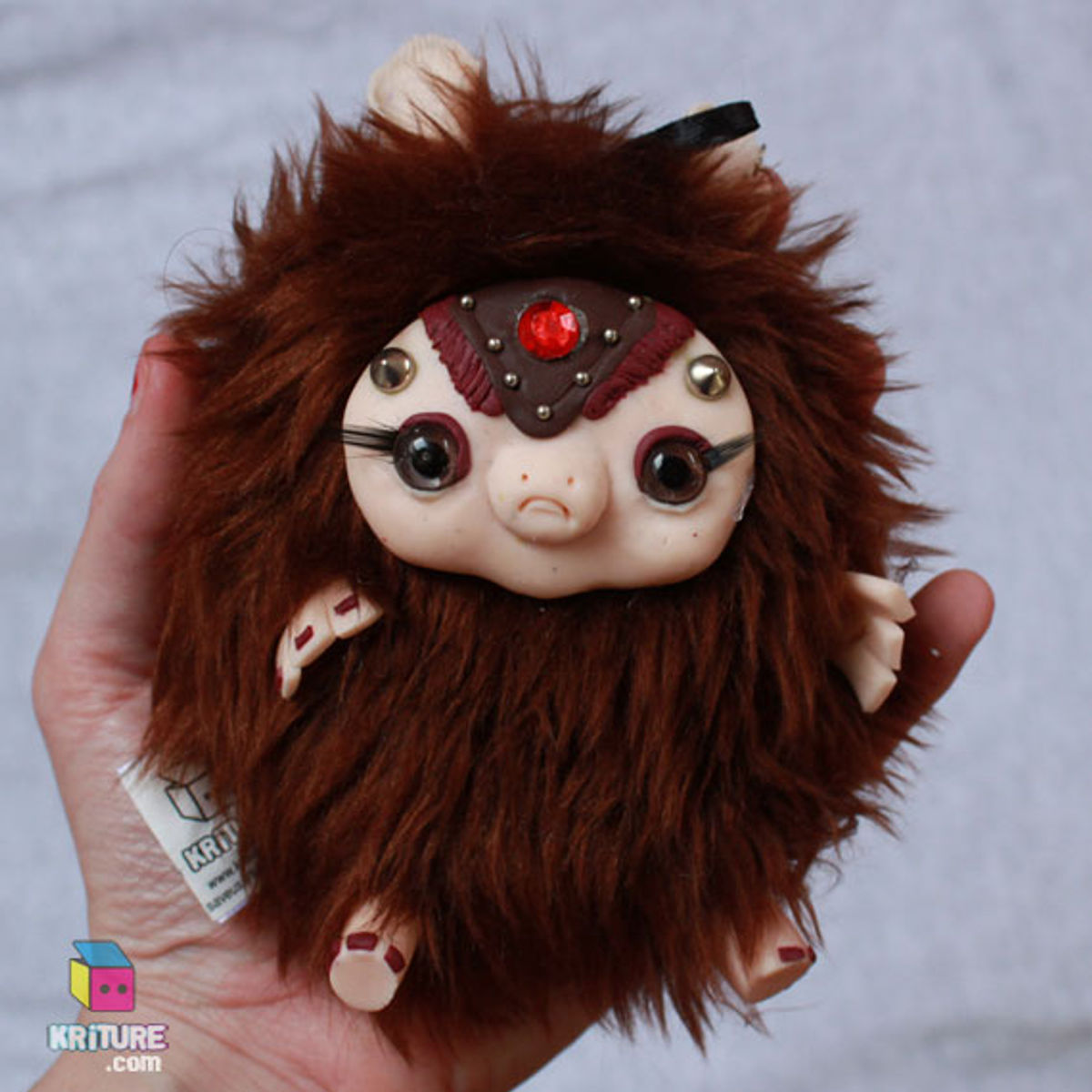 SOFT KRITURE NO. 87 - Squeaky toy Yeti Cow Plushie Kawaii cute sculpture - Peach skin, Brown fur