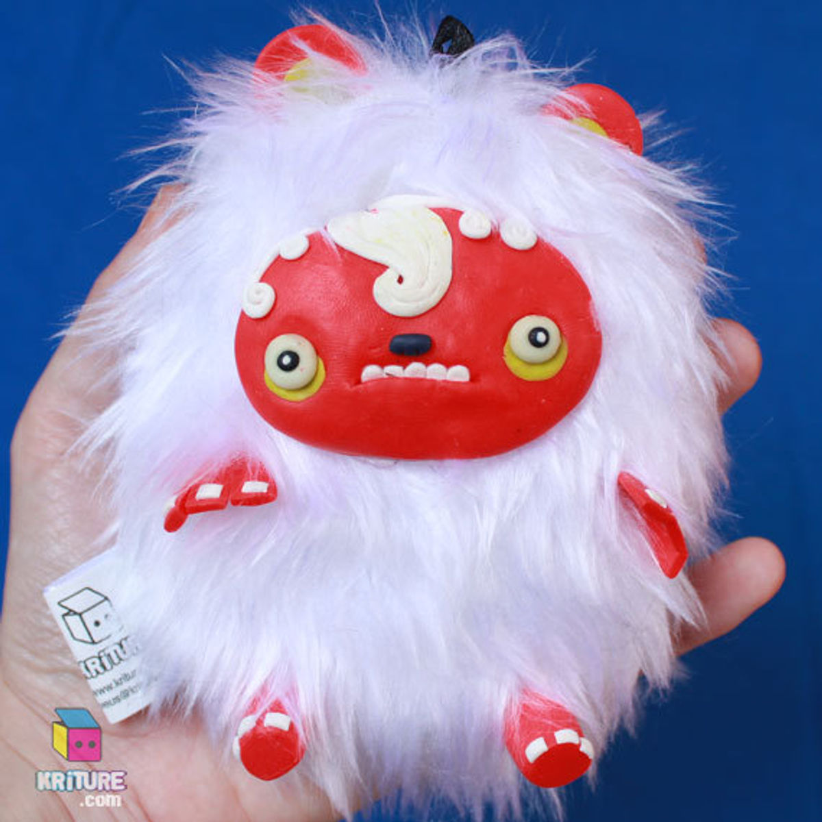 Soft Kriture n. 74 - Creature animal character sasquatch stuffed animal, hot red skin, white fur