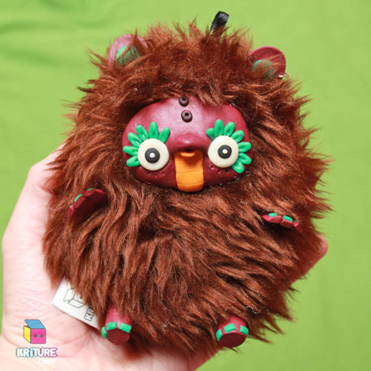 Soft Kriture n. 80 - Plush monster creepy cute owl bird sculpture plushie - marron skin, brown fur