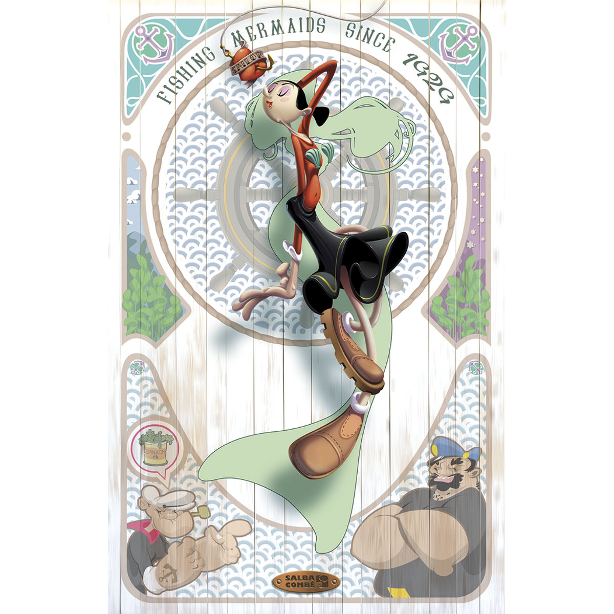 "Fishing Mermaids" On Wood