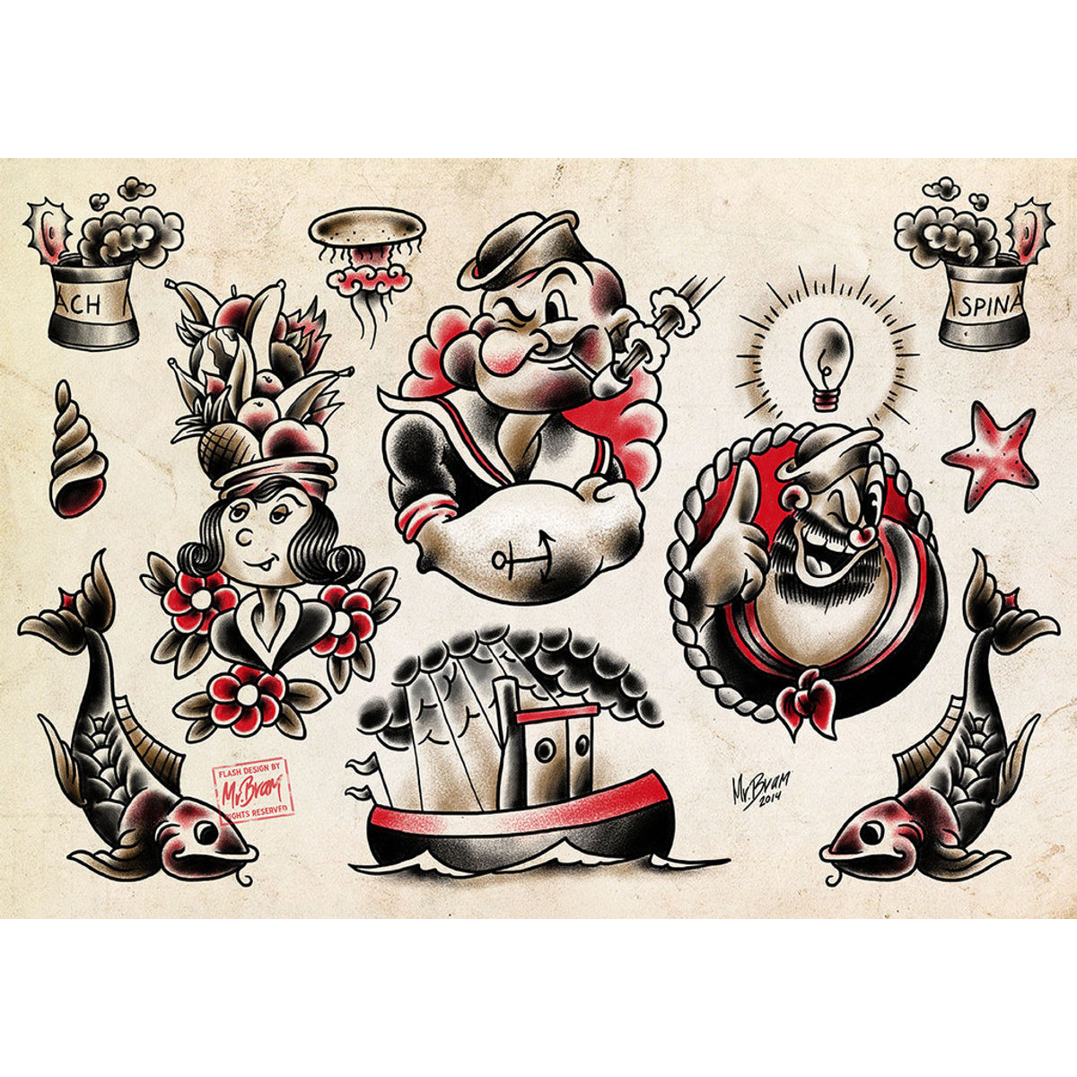 Popeye Tattoo Flash