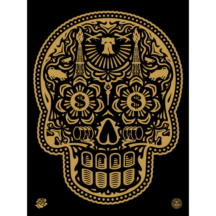 Power & Glory Day of the Dead Skull - Gold by Obey Giant (Shepard Fairey)