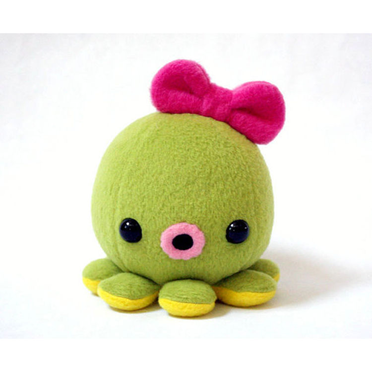 Baby Octopus Plush in Lime Green with Bow by Cheek and Stitch