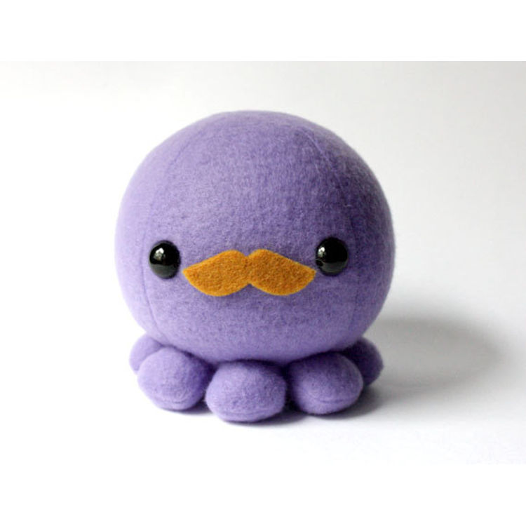 Purple Octopus Plush with Moustache by Cheek and Stitch