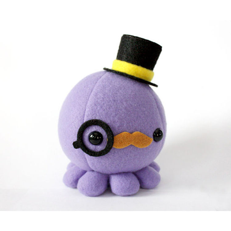 Moustache Octopus Plush w/ Top Hat and Monocle by Cheek and Stitch