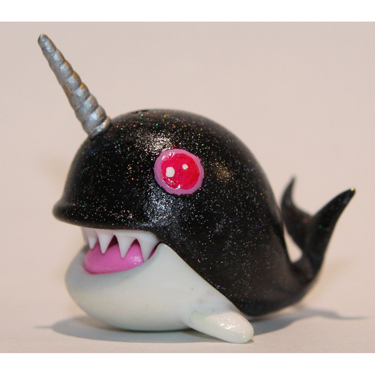 Black Glitter Whale with Pink Eyes