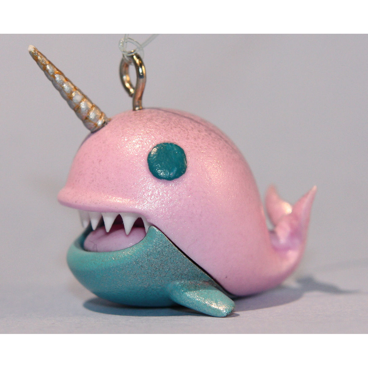 Pink and teal whale ornament