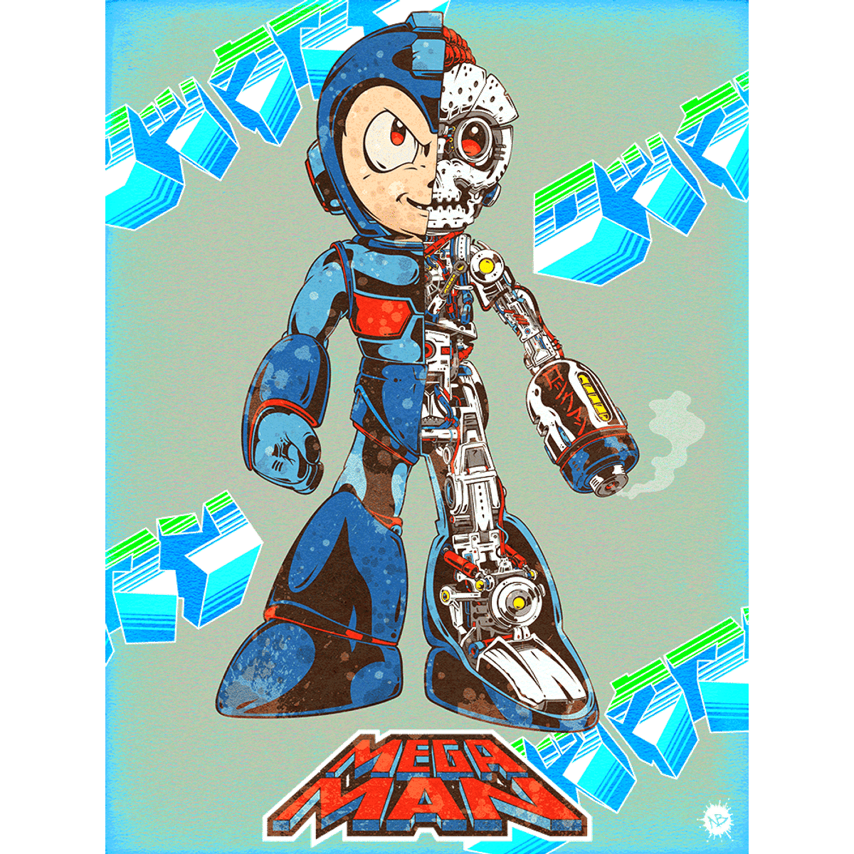 "Rokkuman | Mega-Dissection | ロックマン" Smoke Green Mega Kanji Trans Variant